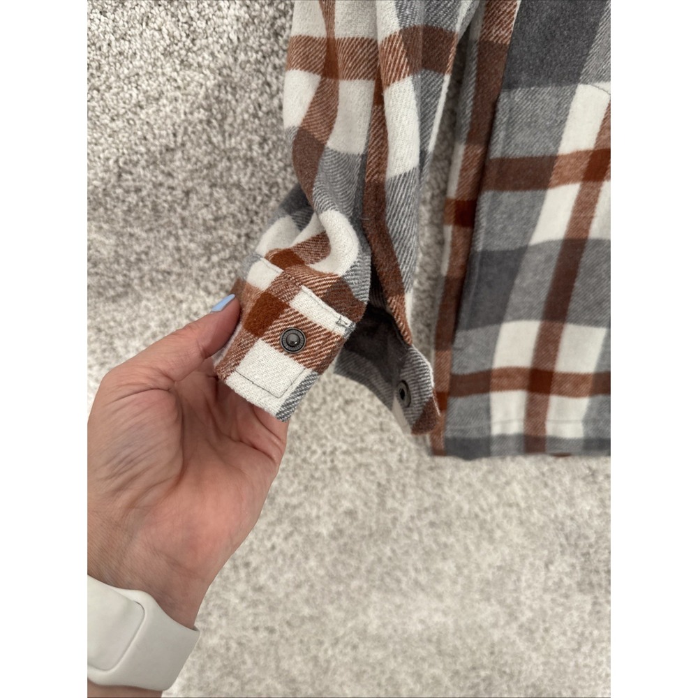HFX Women Jacket XS Beige Plaid Flannel‎ Pearl Snap Shacket Wool Blend - Picture 2 of 8